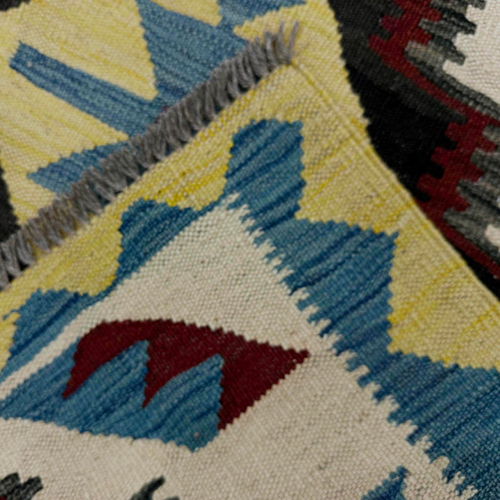 Afghan Vegetable Kilim Rug 2' 9" x 4' 2" Flat-Weave border