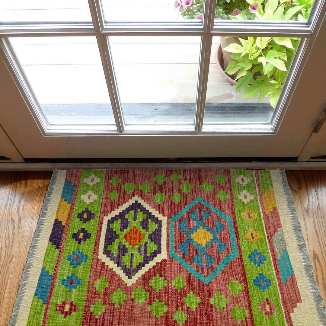 Afghan Vegetable Kilim Rug 2' 1" x 3' 0" Flat-Weave view