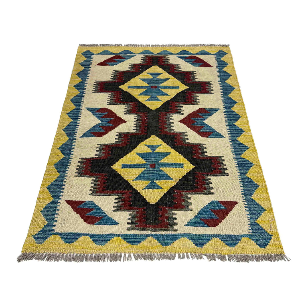 Afghan Vegetable Kilim Rug 2' 9" x 4' 1" Flat-Weave detail