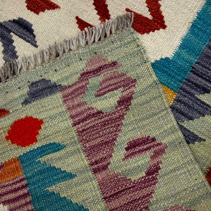 Afghan Vegetable Kilim Rug 2' 7" x 4' 2" Flat-Weave border