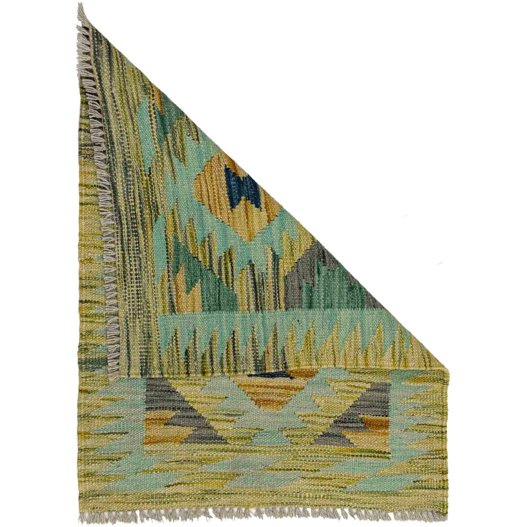 Multicolor Afghan Vegetable Kilim Rug 2' 0" x 2' 8" Flat-Weave detail