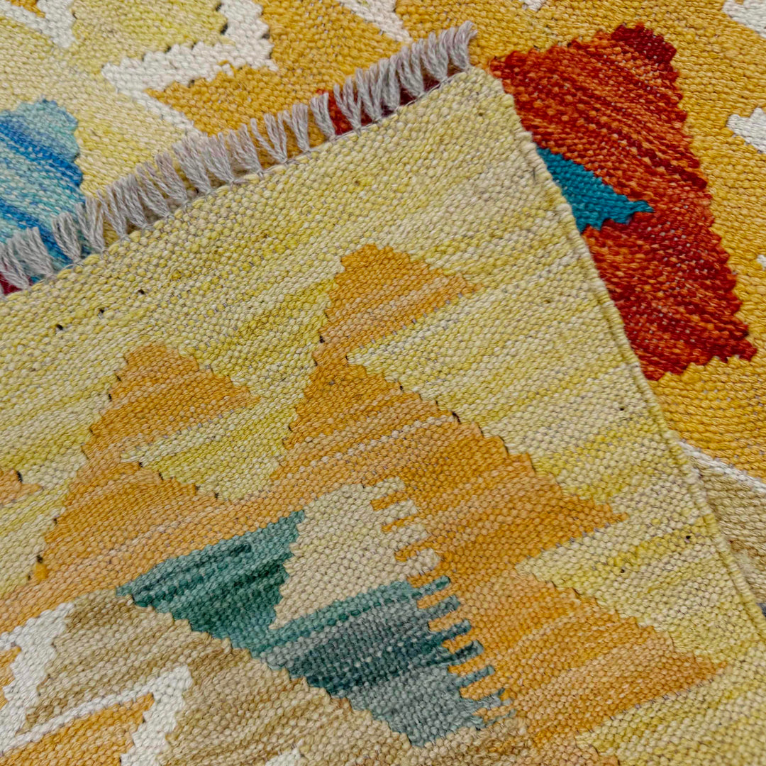 Afghan Vegetable Kilim Rug 3' 3" x 4' 10" Flat-Weave border