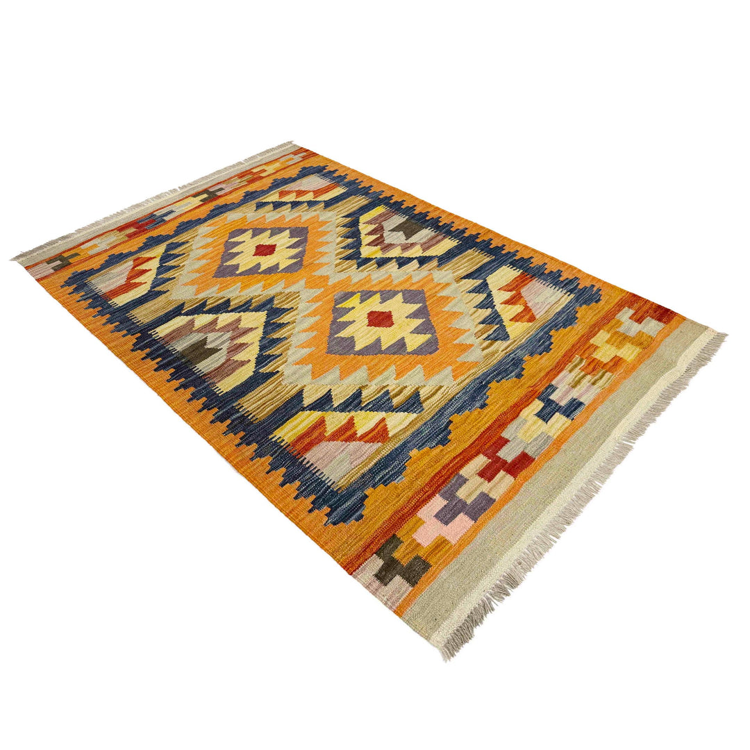 Afghan Vegetable Kilim Rug 3' 4" x 4' 10" Flat-Weave view