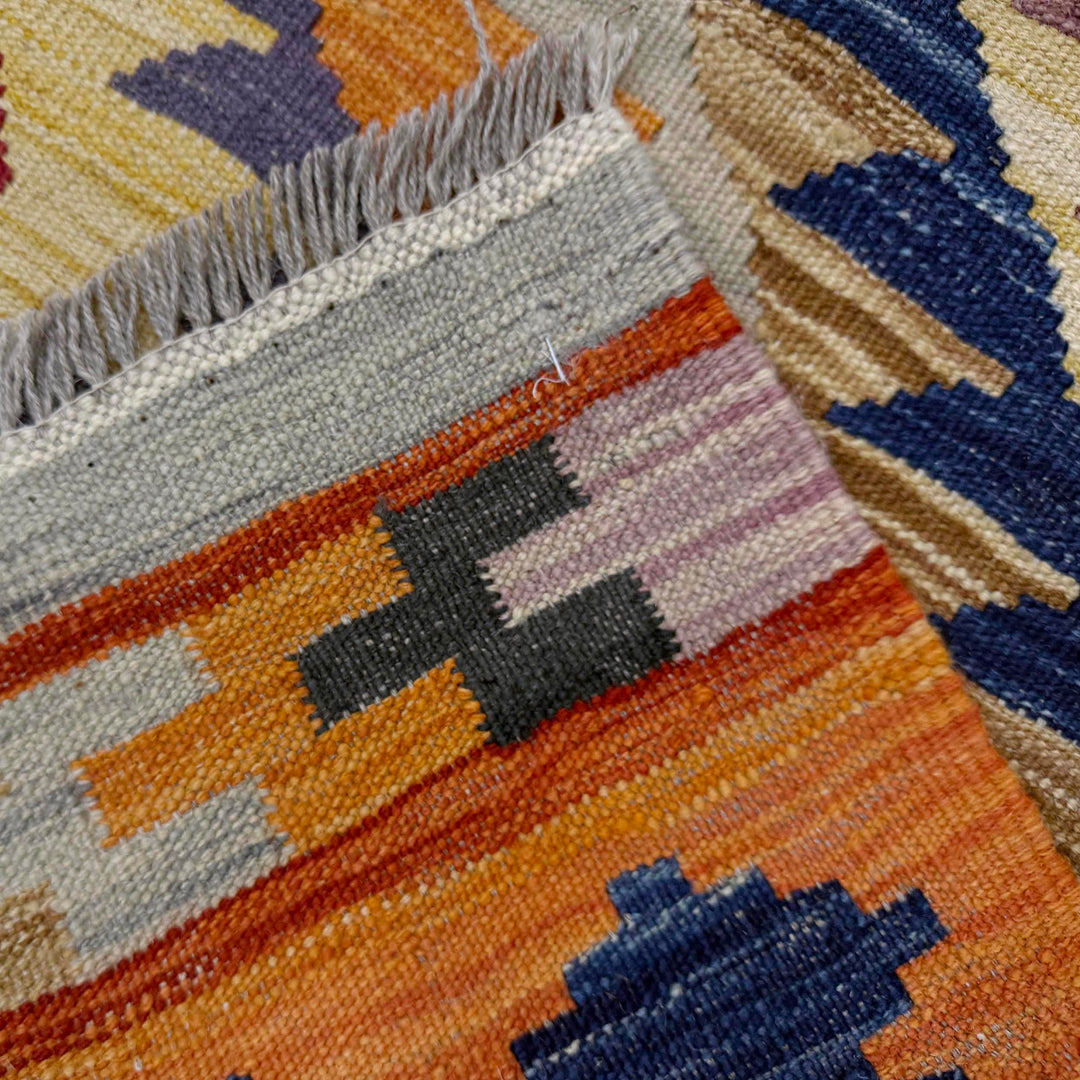 Afghan Vegetable Kilim Rug 3' 4" x 4' 10" Flat-Weave border