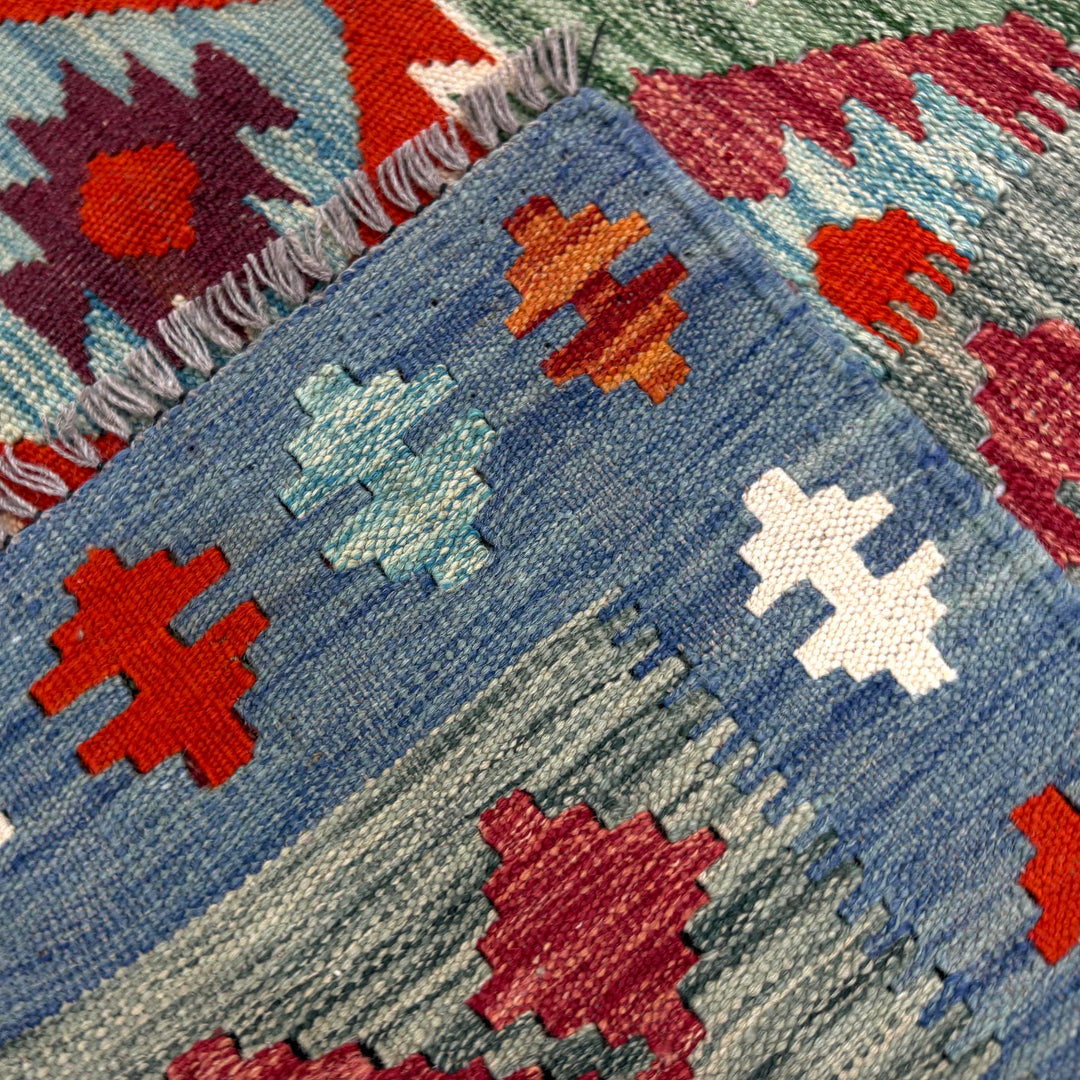 Multicolor Afghan Vegetable Kilim Rug 3'9" x 5'0" Flat-Weave border