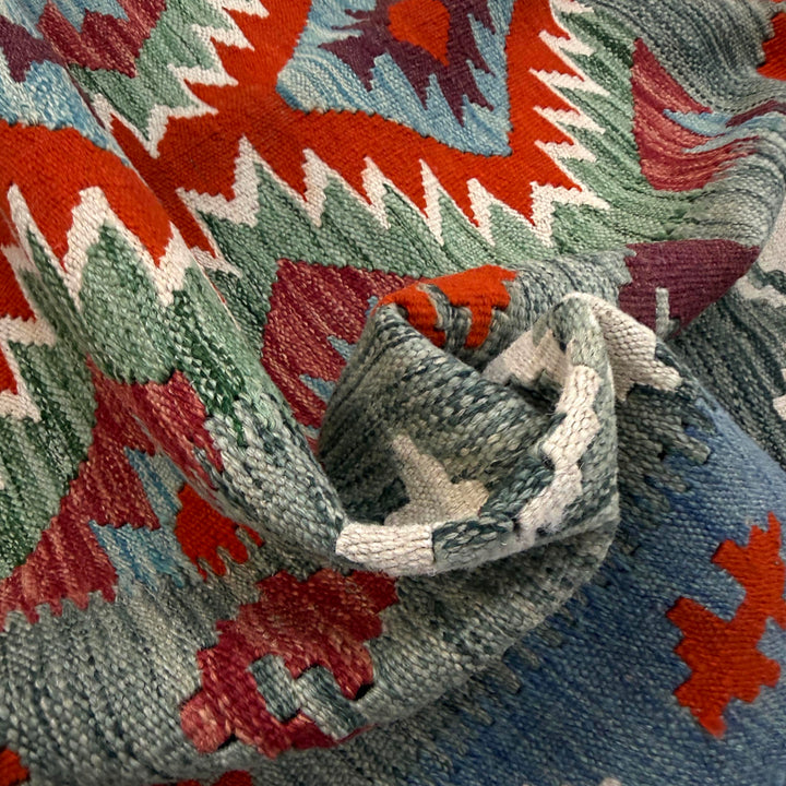 Multicolor Afghan Vegetable Kilim Rug 3'9" x 5'0" Flat-Weave texture