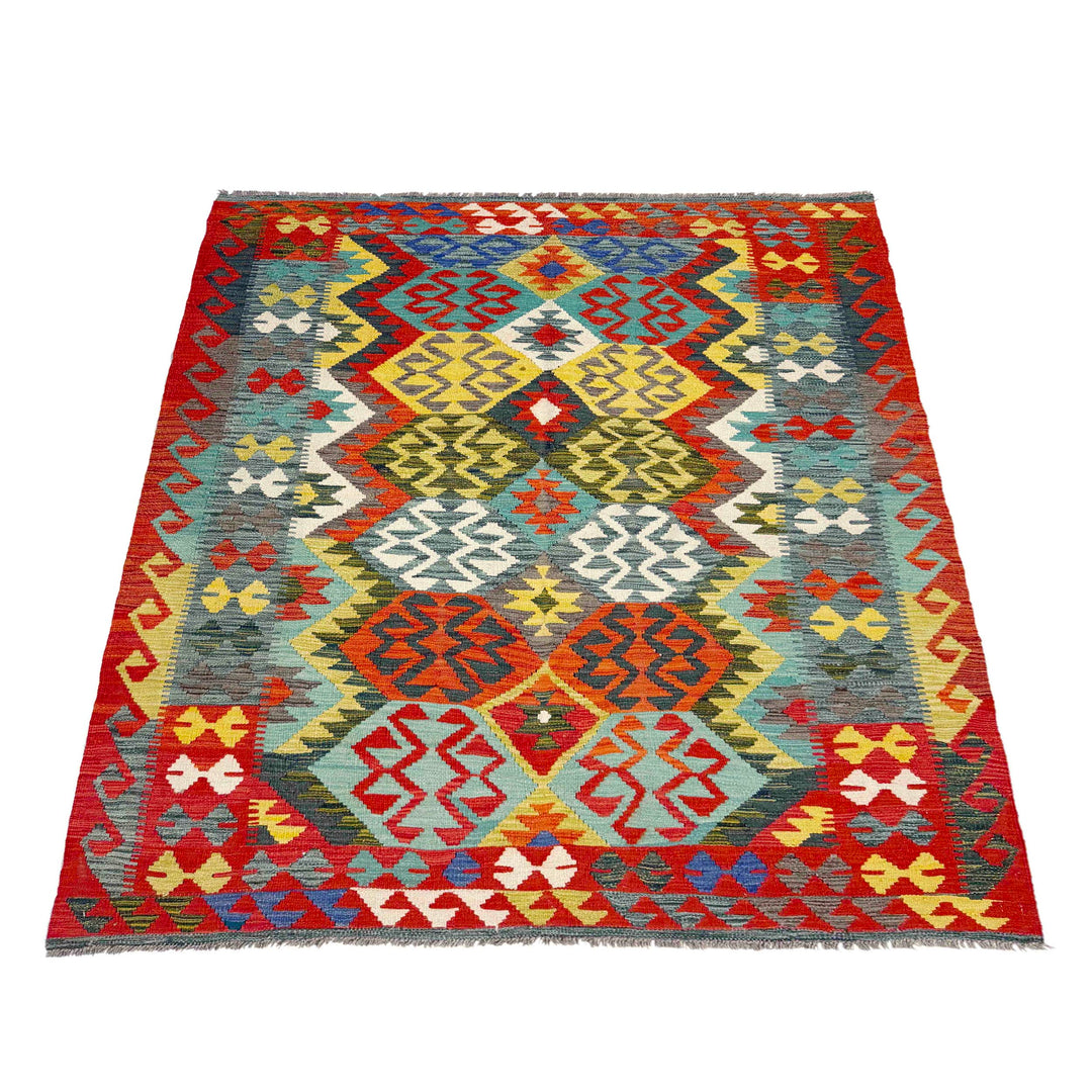 Afghan Vegetable Kilim Rug 5' 1" x 6' 8" Flat-Weave detail