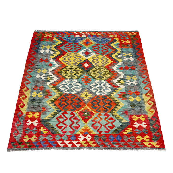 Afghan Vegetable Kilim Rug 5' 1" x 6' 8" Flat-Weave detail
