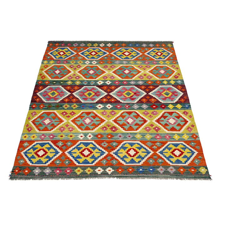 Afghan Vegetable Kilim Rug 5'2" x 6'7" Flat-Weave detail