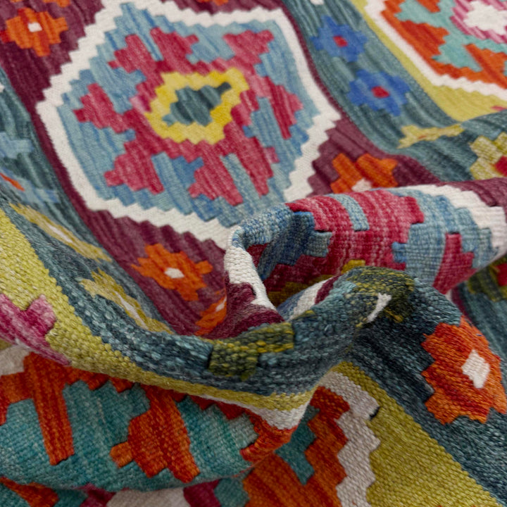 Afghan Vegetable Kilim Rug 5'2" x 6'7" Flat-Weave texture