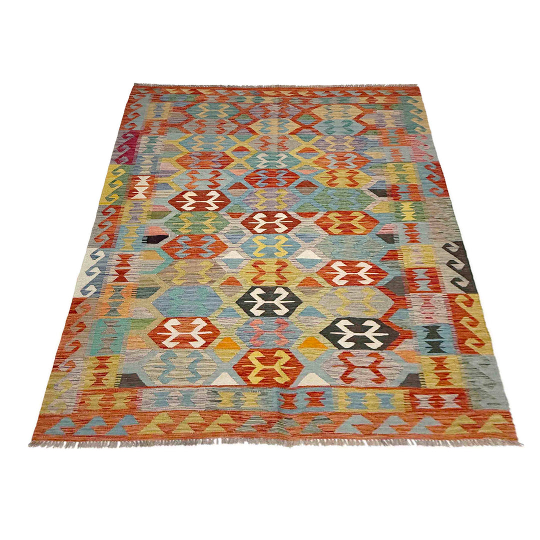 Afghan Vegetable Kilim Rug 5'11" x 8'0" Flat-Weave detail