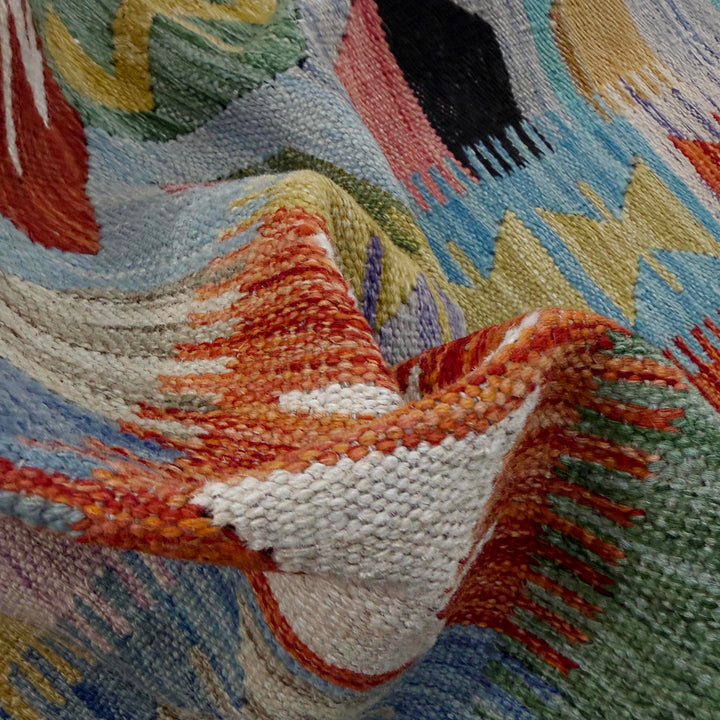 Afghan Vegetable Kilim Rug 5'11" x 8'0" Flat-Weave texture