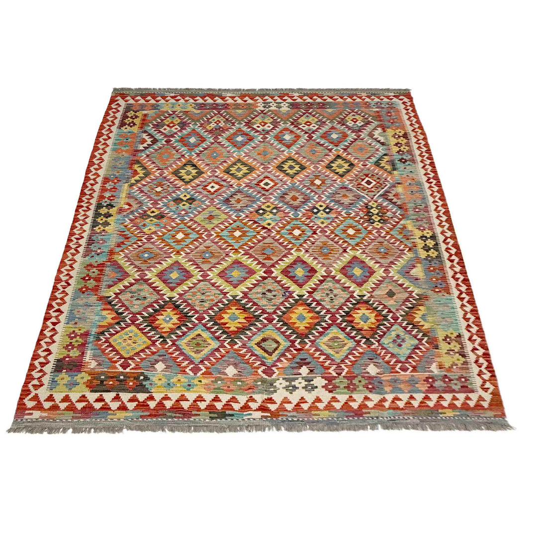 Afghan Vegetable Kilim Rug 5' 11" x 8' 1" Flat-Weave detail