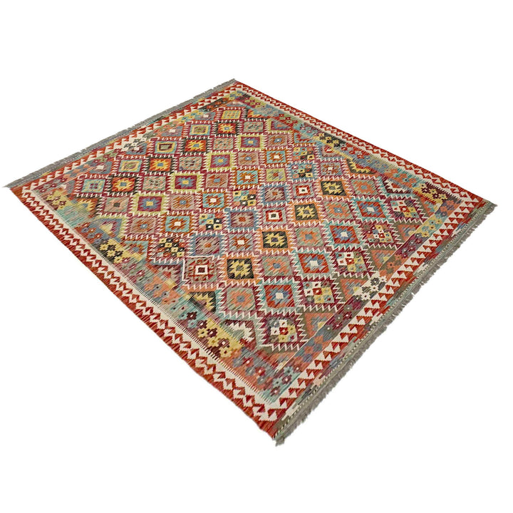 Afghan Vegetable Kilim Rug 5' 11" x 8' 1" Flat-Weave close-up