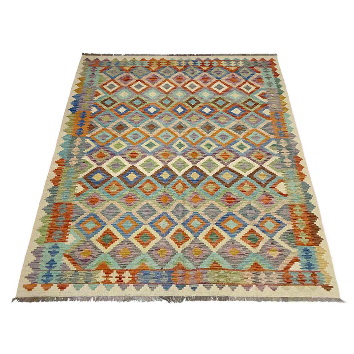 Afghan Vegetable Kilim Rug 6' 0" x 8' 6" Flat-Weave detail