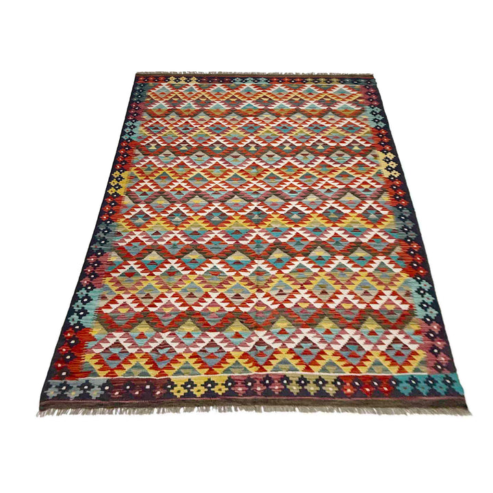 Afghan Vegetable Kilim Rug 6' 0" x 8' 2" Flat-Weave detail