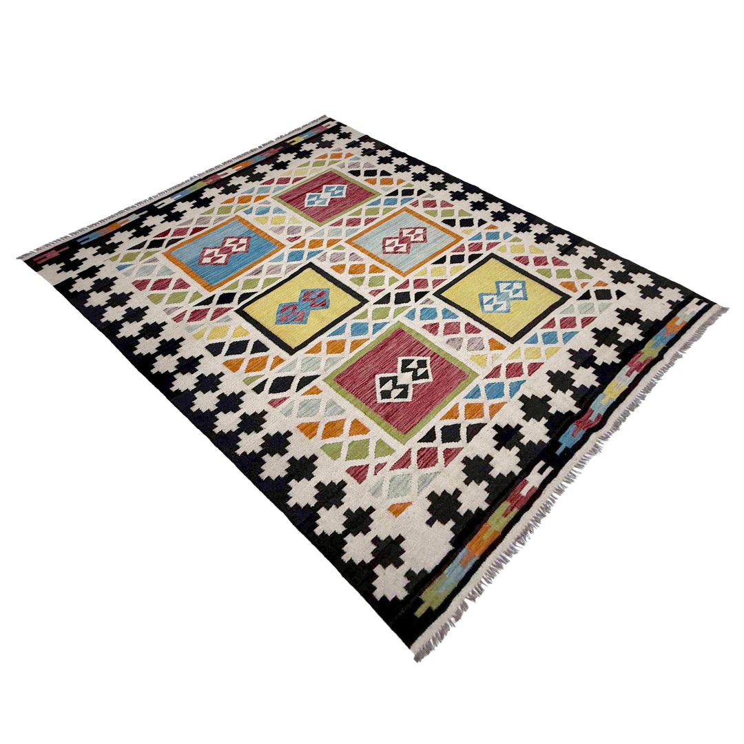 Afghan Vegetable Kilim Rug 5' 7" x 7' 9" Flat-Weave view