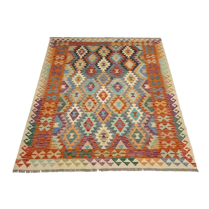 Afghan Vegetable Kilim Rug 5' 10" x 8' 0" Flat-Weave detail