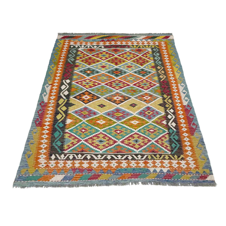 Afghan Vegetable Kilim Rug 5' 4" x 7' 8" Flat-Weave detail