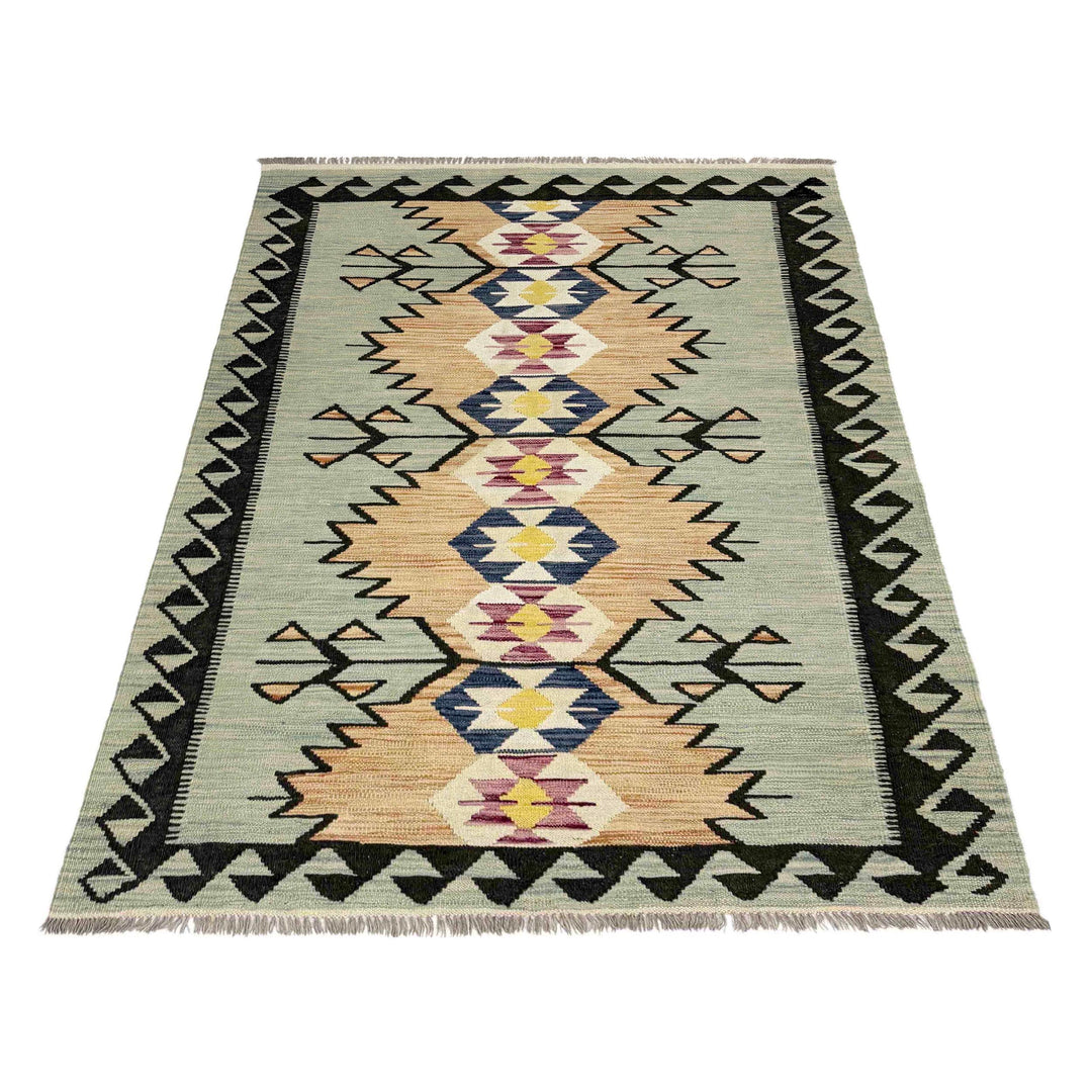 Afghan Vegetable Kilim Rug 4' 1" x 6' 2" Flat-Weave detail