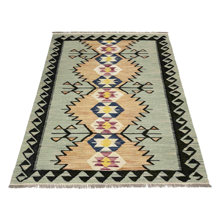 Afghan Vegetable Kilim Rug 4' 1" x 6' 2" Flat-Weave detail