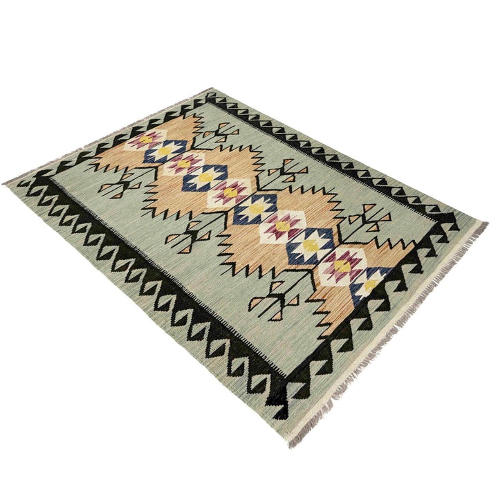 Afghan Vegetable Kilim Rug 4' 1" x 6' 2" Flat-Weave close-up