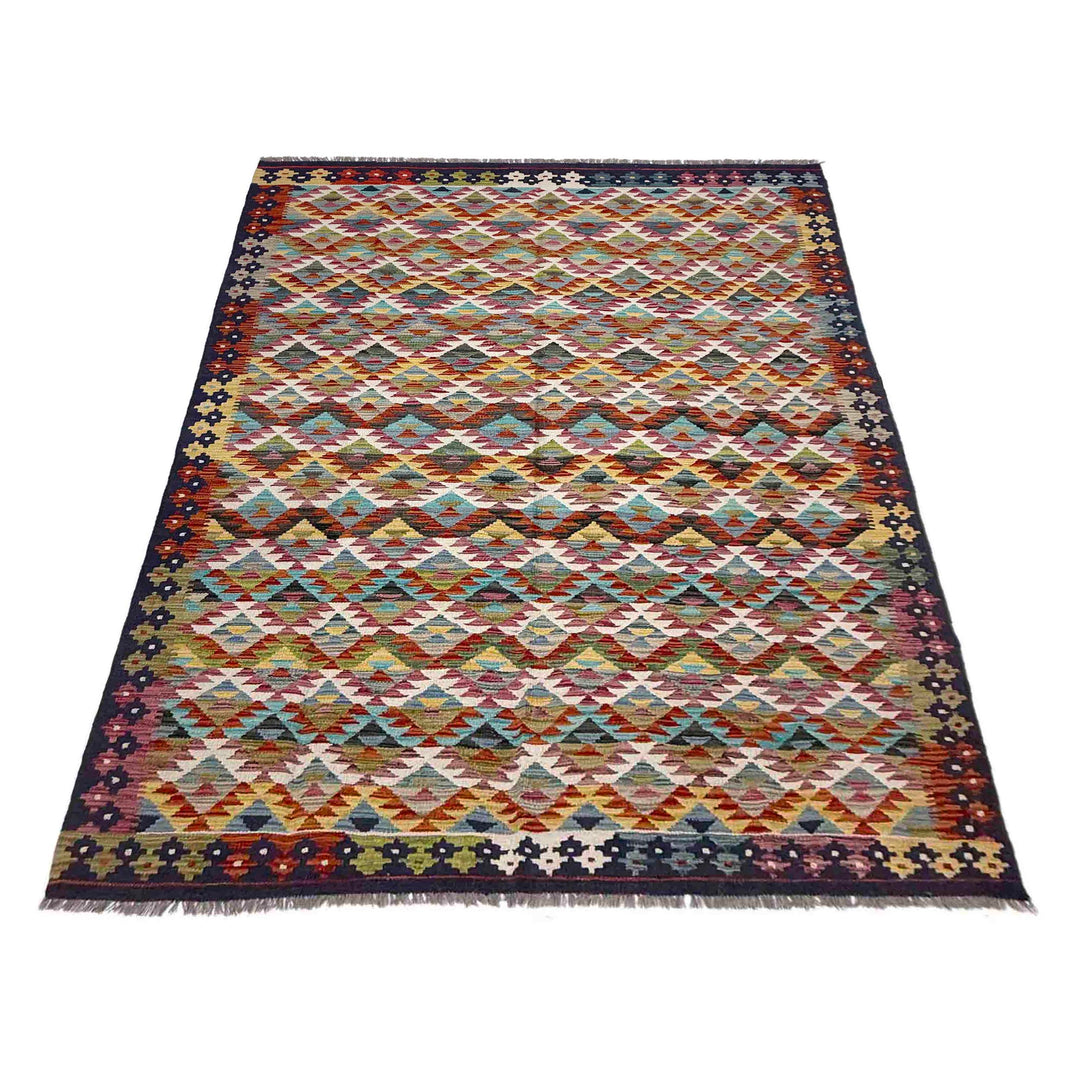 Afghan Vegetable Kilim Rug 5' 11" x 8' 1" Flat-Weave detail