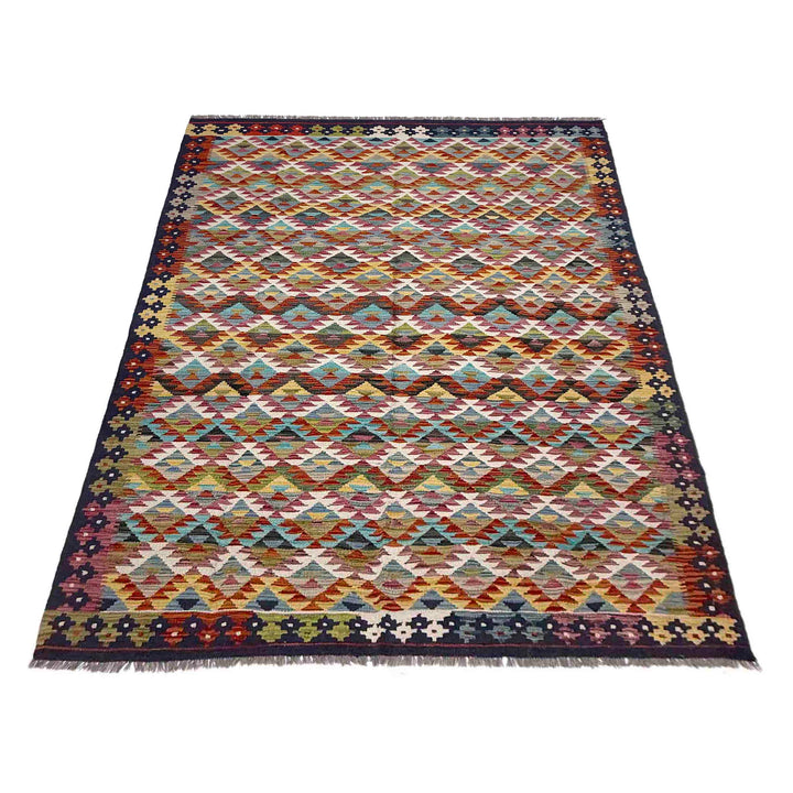 Afghan Vegetable Kilim Rug 5' 11" x 8' 1" Flat-Weave detail