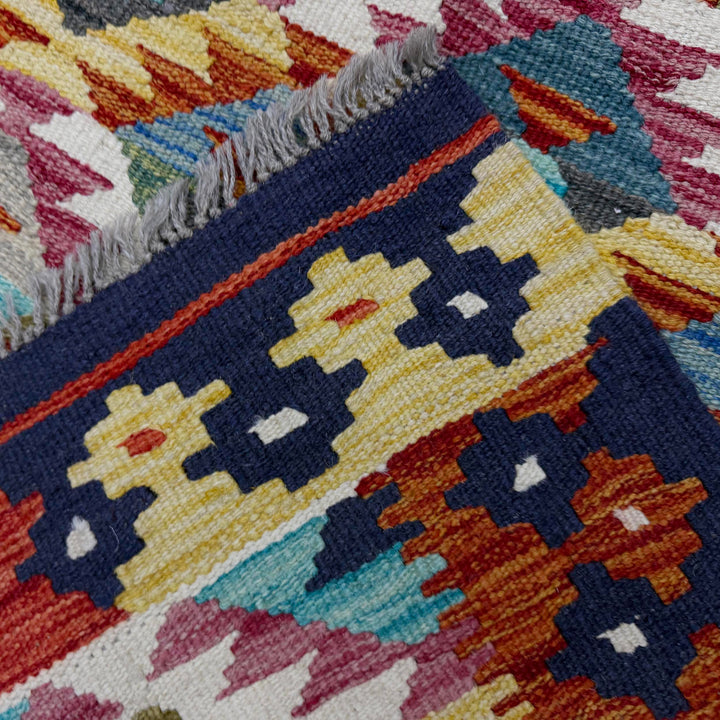Afghan Vegetable Kilim Rug 5' 11" x 8' 1" Flat-Weave border