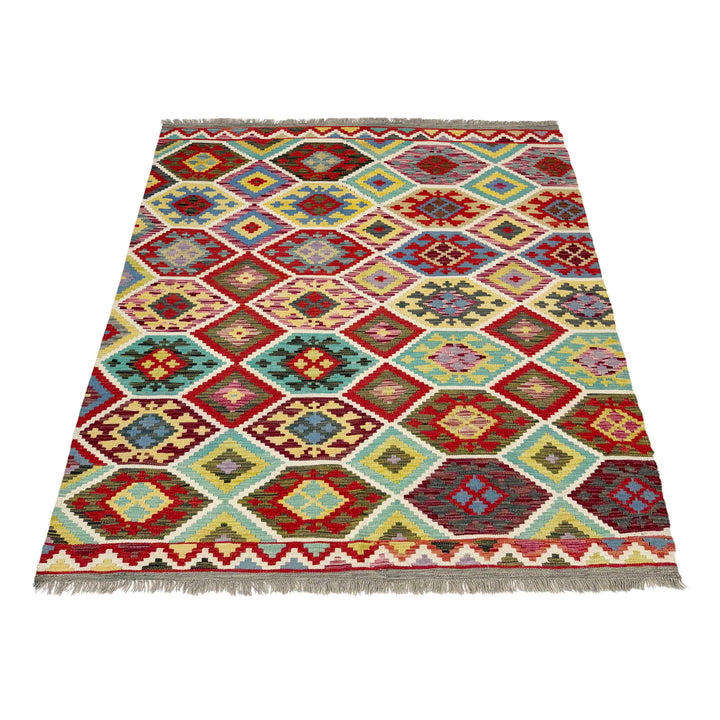 Afghan Vegetable Kilim Rug 5' 2" x 6' 5" Flat-Weave detail