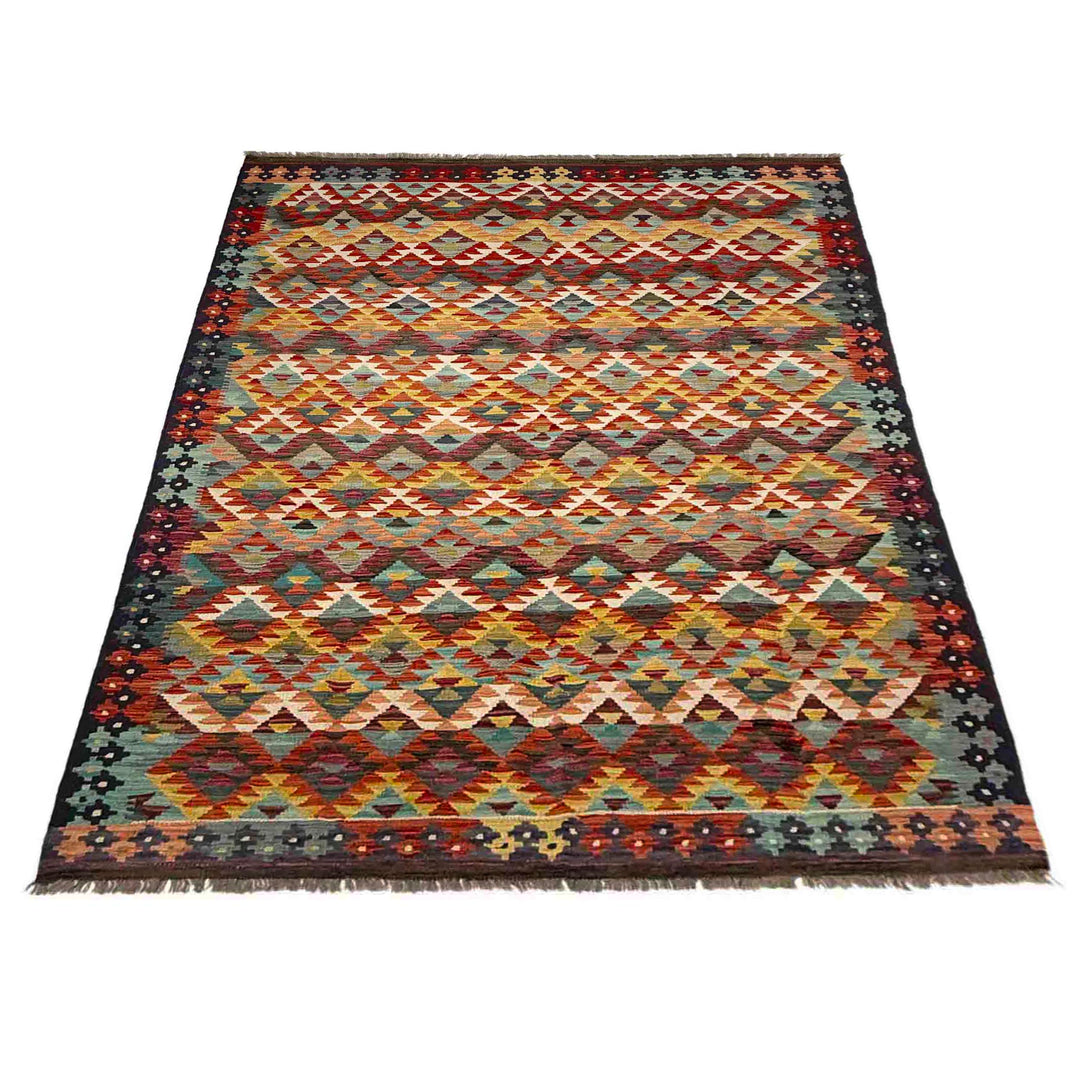 Afghan Vegetable Kilim Rug 5' 10" x 8' 0" Flat-Weave detail