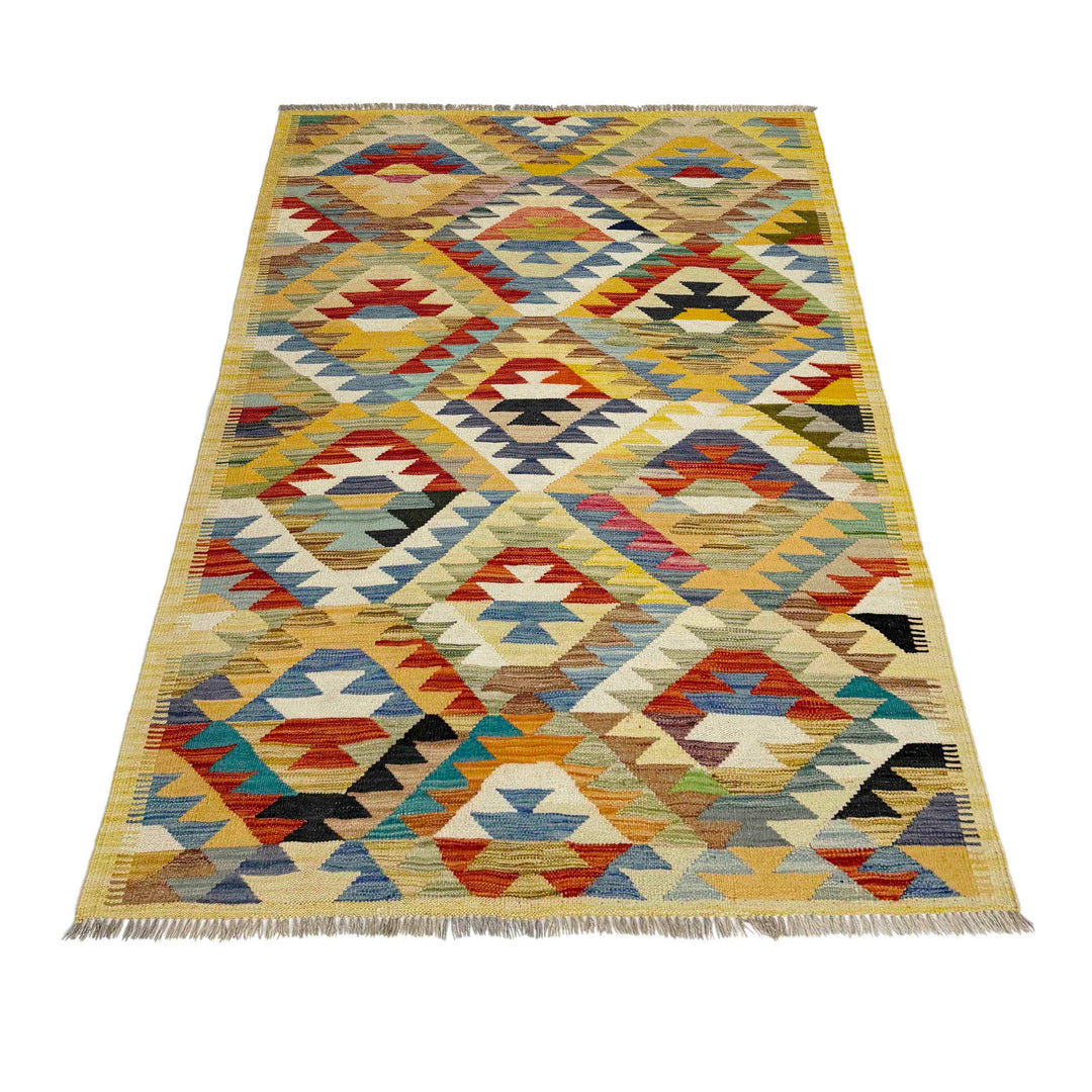 Afghan Vegetable Kilim Rug 3' 11" x 5' 9" Flat-Weave detail