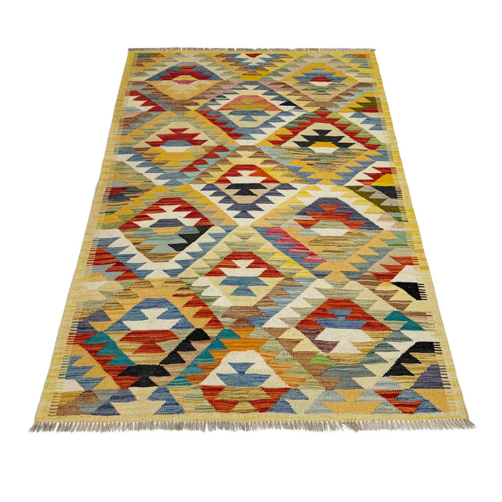 Afghan Vegetable Kilim Rug 3' 11" x 5' 9" Flat-Weave detail