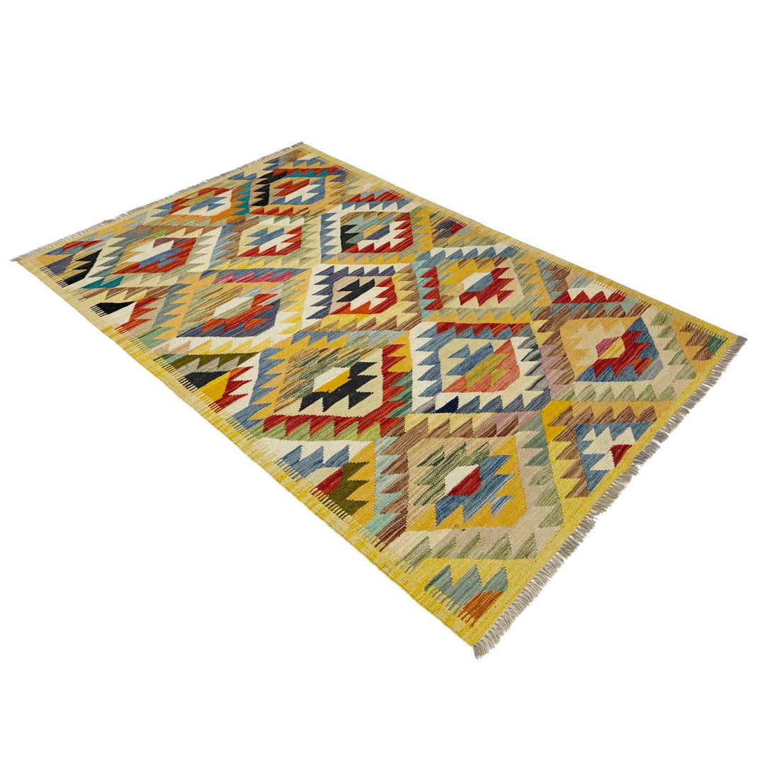 Afghan Vegetable Kilim Rug 3' 11" x 5' 9" Flat-Weave close-up