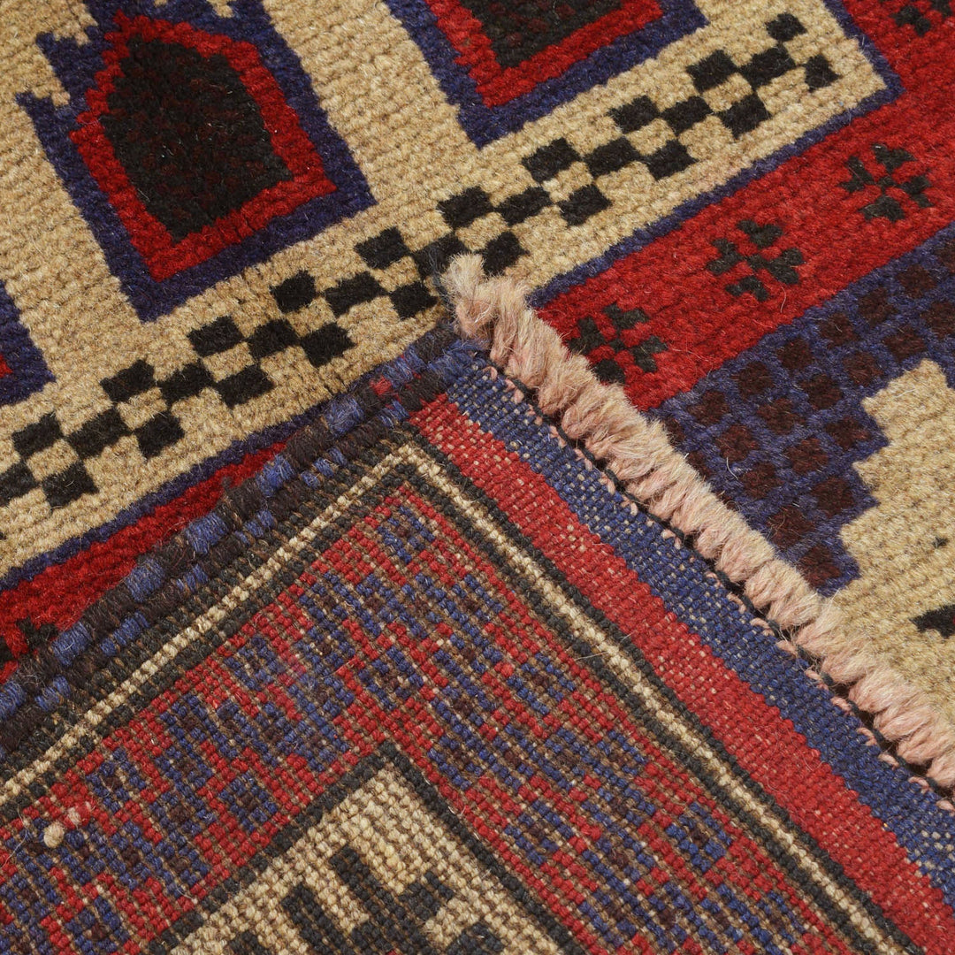 Beige Afghan Prayer Rug 2' 10" x 4' 8" Hand-Knotted border