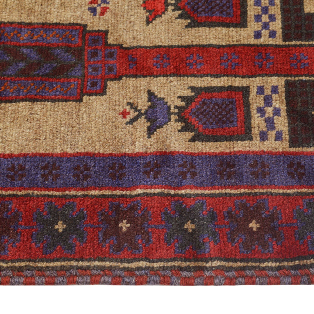 Beige Afghan Prayer Rug 2' 10" x 4' 5" Hand-Knotted detail