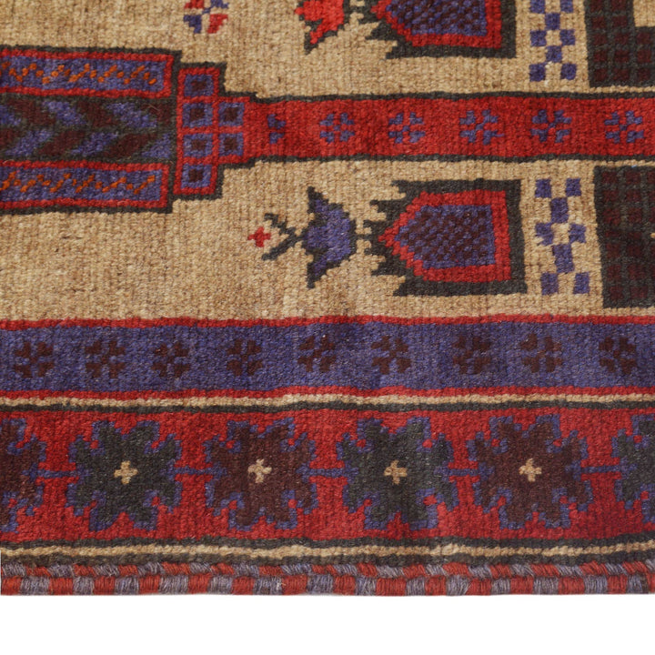 Beige Afghan Prayer Rug 2' 10" x 4' 5" Hand-Knotted detail
