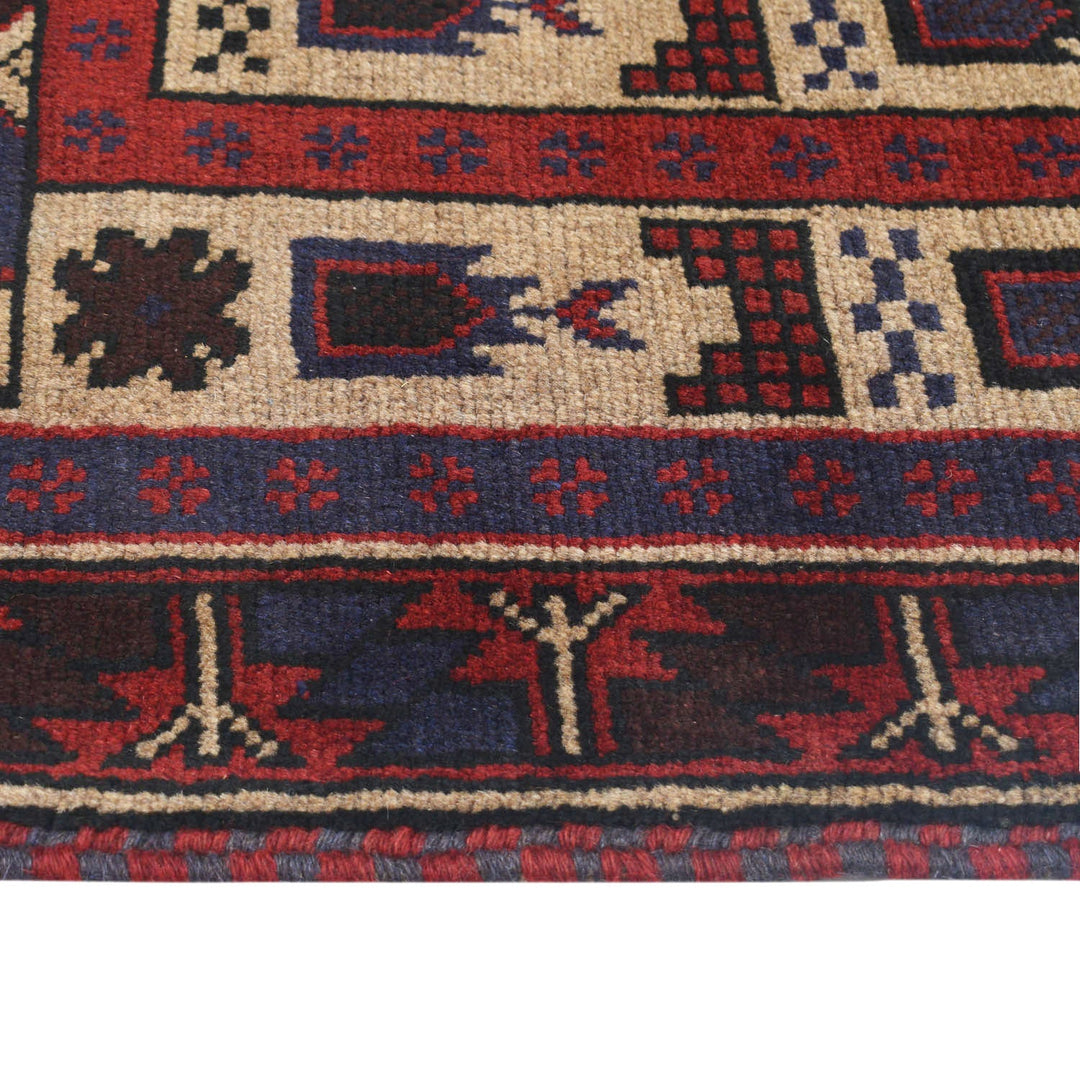 Beige Afghan Prayer Rug 2' 11" x 4' 3" Hand-Knotted detail