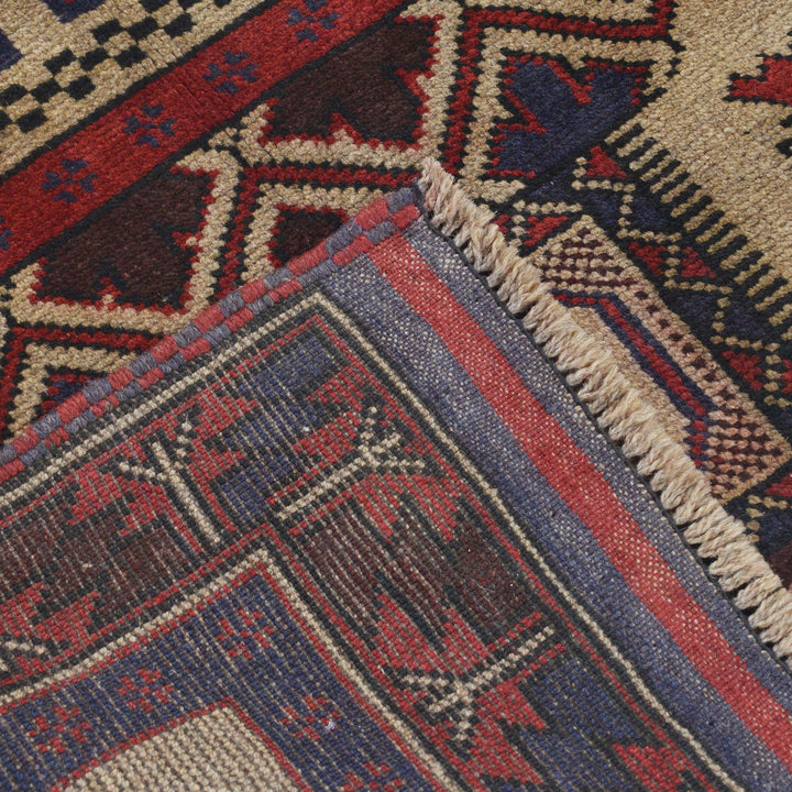Beige Afghan Prayer Rug 2' 11" x 4' 3" Hand-Knotted border