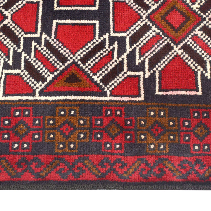 Afghan Baluchi Rug 2' 11" x 4' 7" Hand-Knotted detail