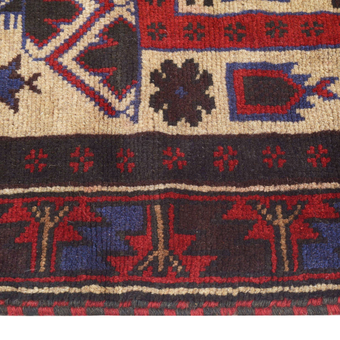 Beige Afghan Prayer Rug 2' 9" x 4' 6" Hand-Knotted detail