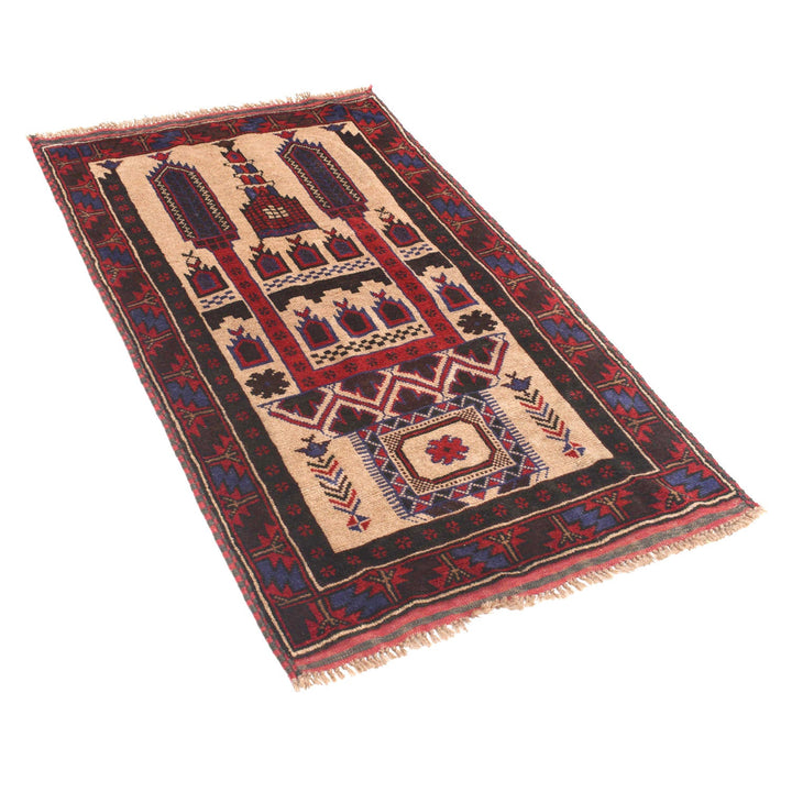 Beige Afghan Prayer Rug 2' 9" x 4' 6" Hand-Knotted close-up
