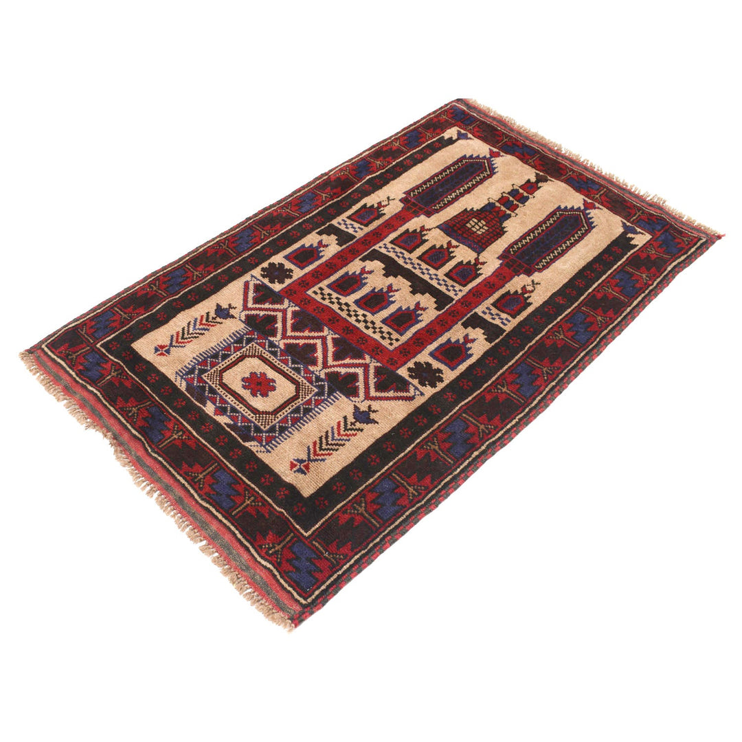 Beige Afghan Prayer Rug 2' 9" x 4' 6" Hand-Knotted pattern