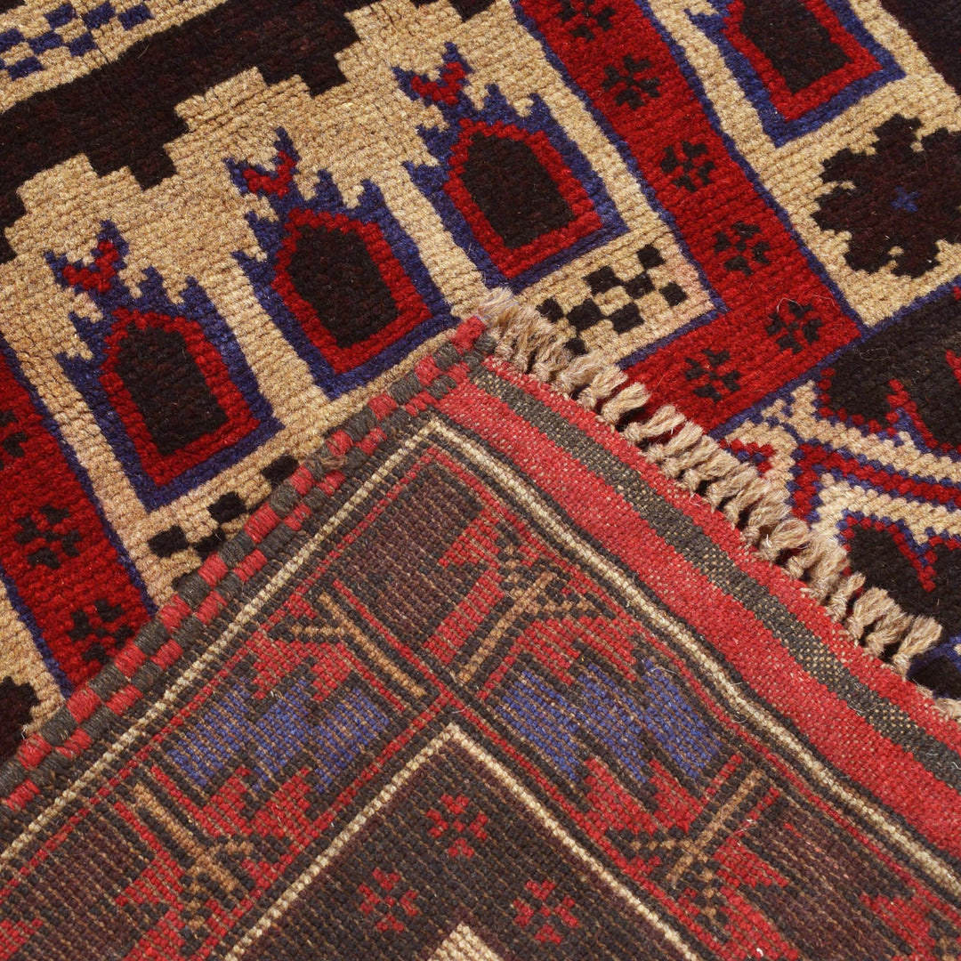 Beige Afghan Prayer Rug 2' 9" x 4' 6" Hand-Knotted border