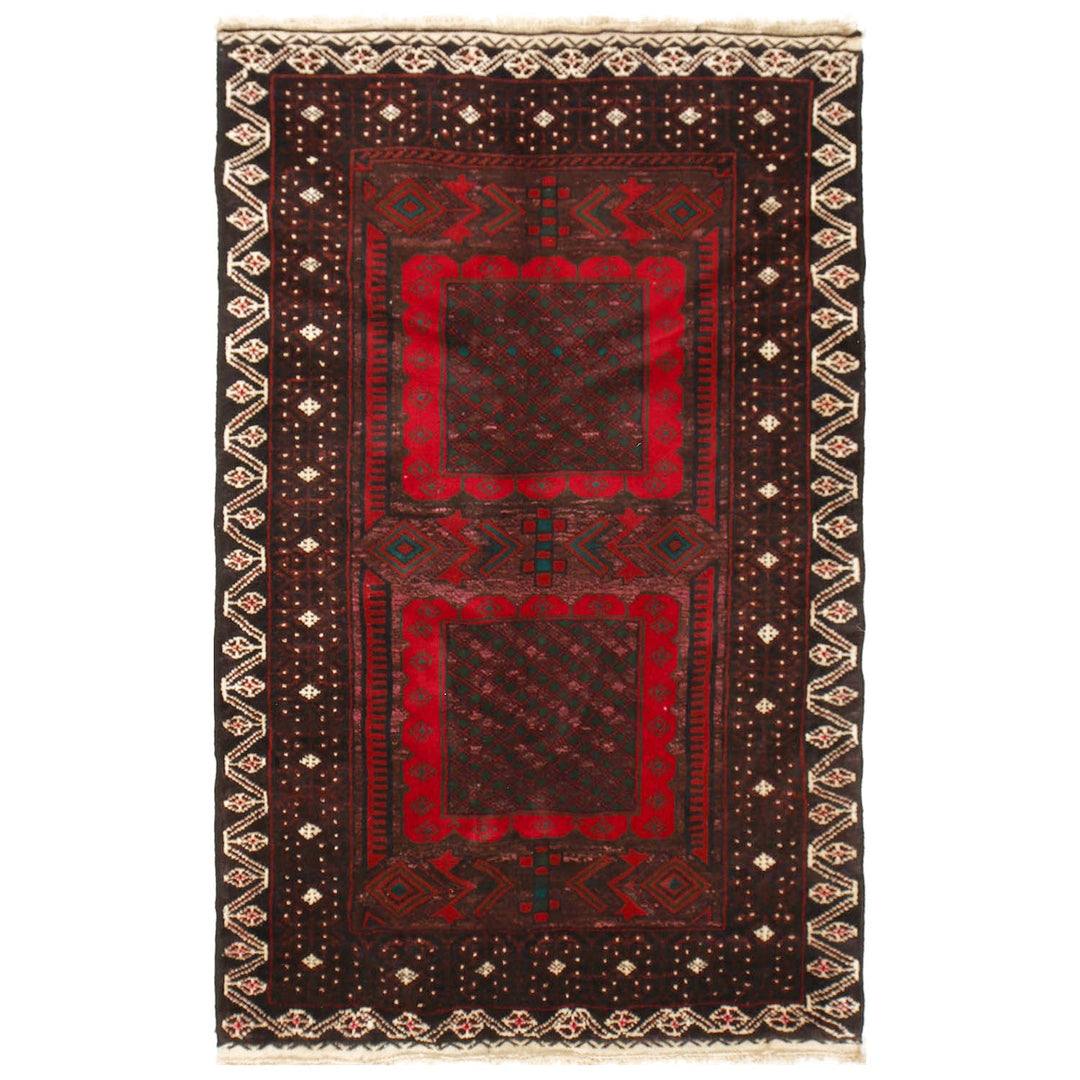 Afghan Baluchi Rug 3' 2" x 4' 11" Hand-Knotted