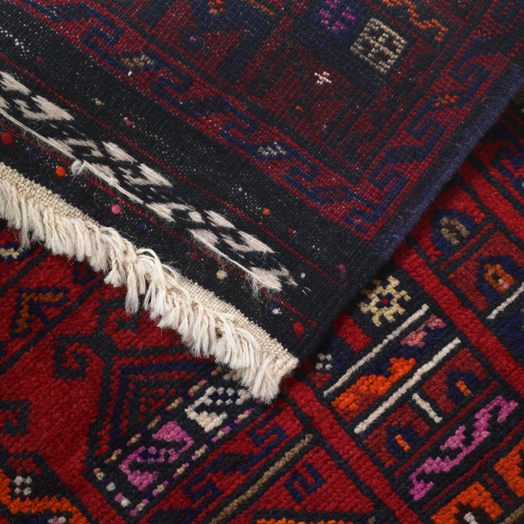 Red Afghan Prayer Rug 2' 6" x 4' 8" Hand-Knotted pattern