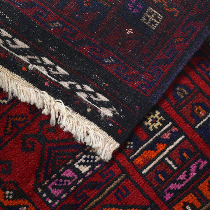 Red Afghan Prayer Rug 2' 6" x 4' 8" Hand-Knotted pattern