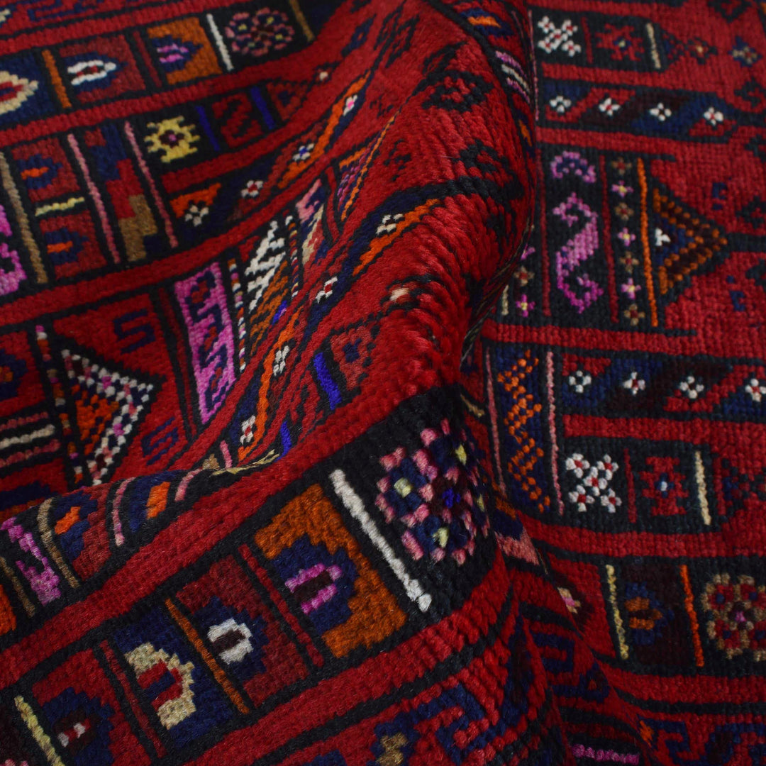 Red Afghan Prayer Rug 2' 6" x 4' 8" Hand-Knotted field