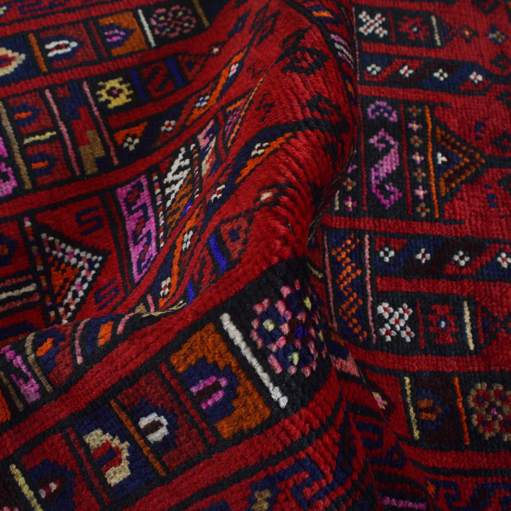 Red Afghan Prayer Rug 2' 6" x 4' 8" Hand-Knotted field