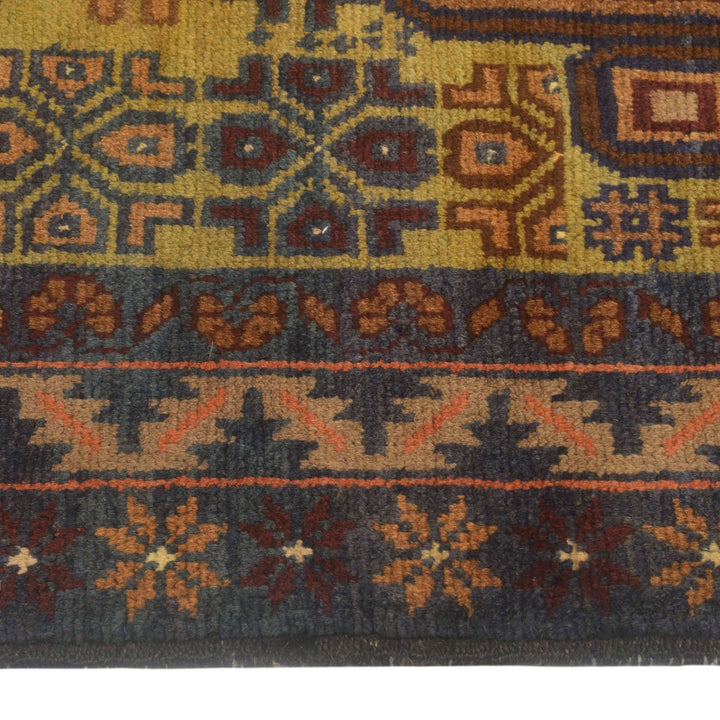 Green Afghan Baluchi Rug 2' 11" x 4' 7" Hand-Knotted detail